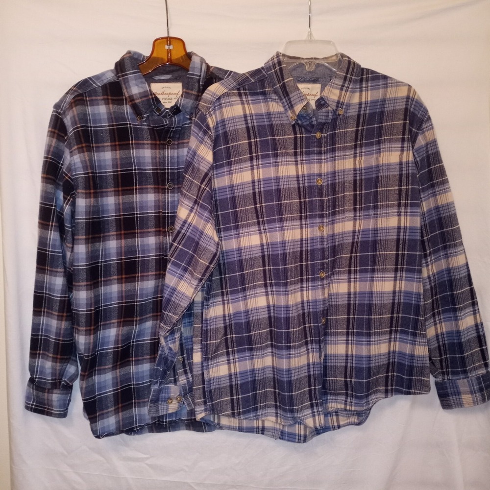 Weatherproof‎ Flannel Shirts Mens L Long Sleeve Button Down Blue Plaid Vintage 2